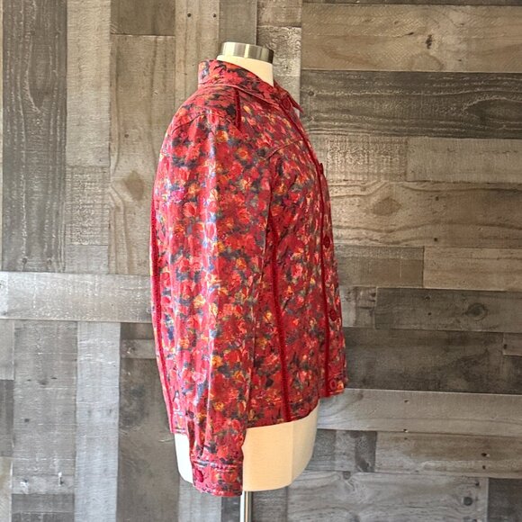 Handmade reversible sparkly floral button up jacket medium feminine coastal fall - Picture 12 of 13